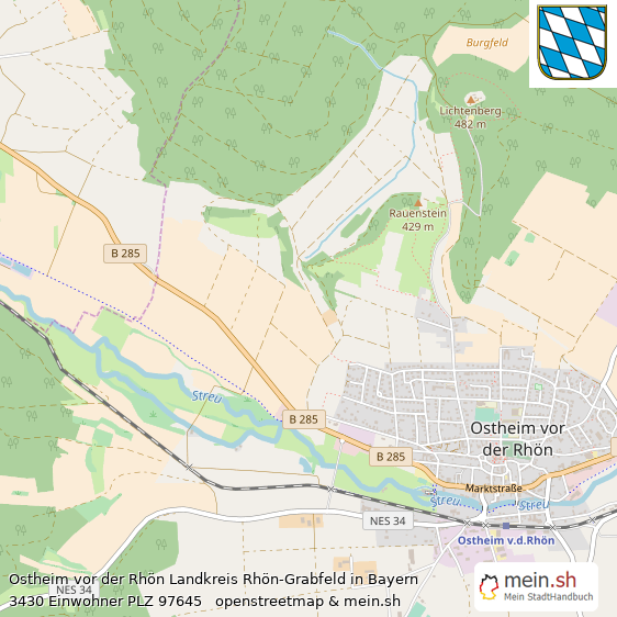 Ostheim vor der Rhön Landkreis Rhön-Grabfeld Lageplan © Openstreetmap Contributors Ostheim vor der Rhön Lageplan